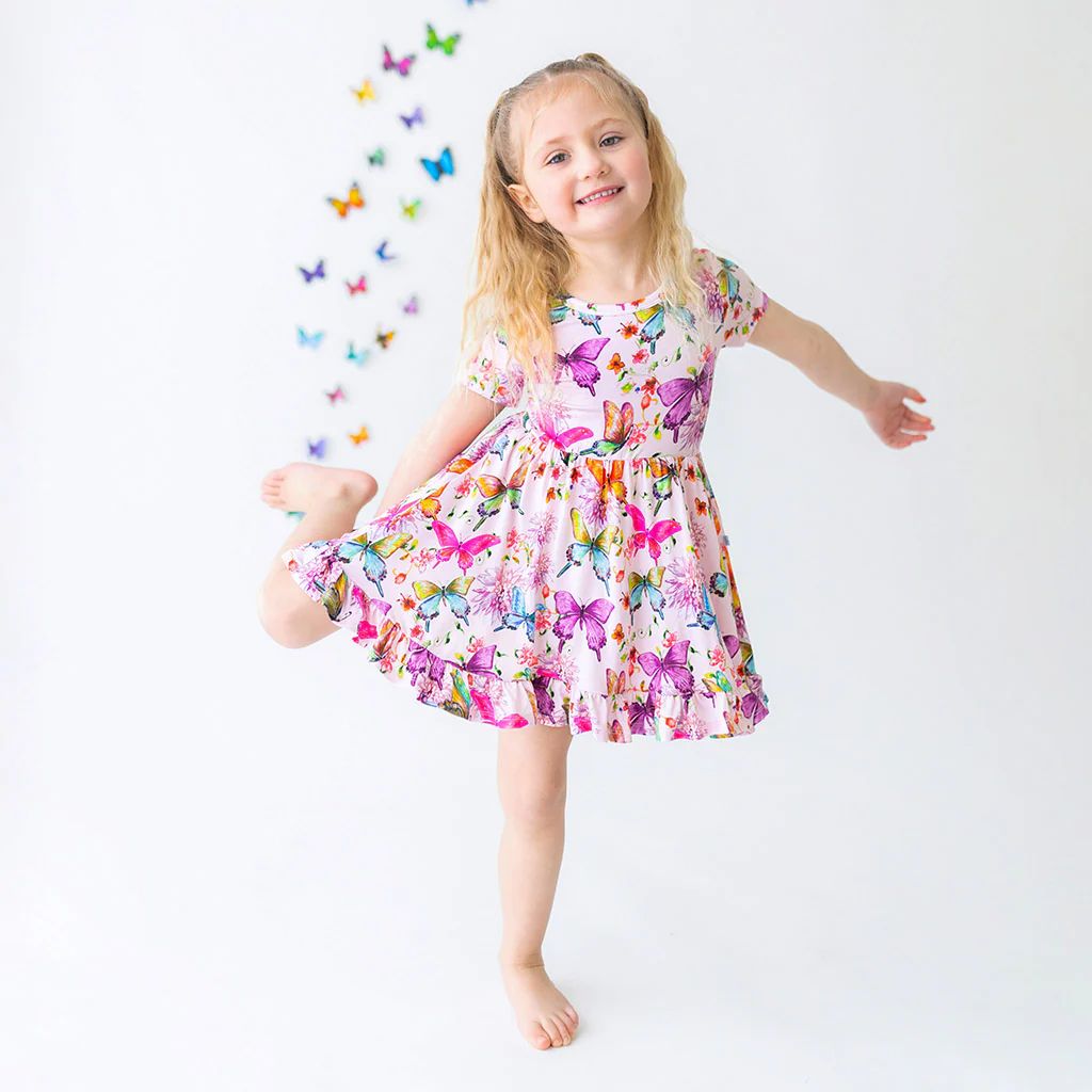 Butterflies Pink Girl Twirl Dress | Watercolor Butterfly | Posh Peanut