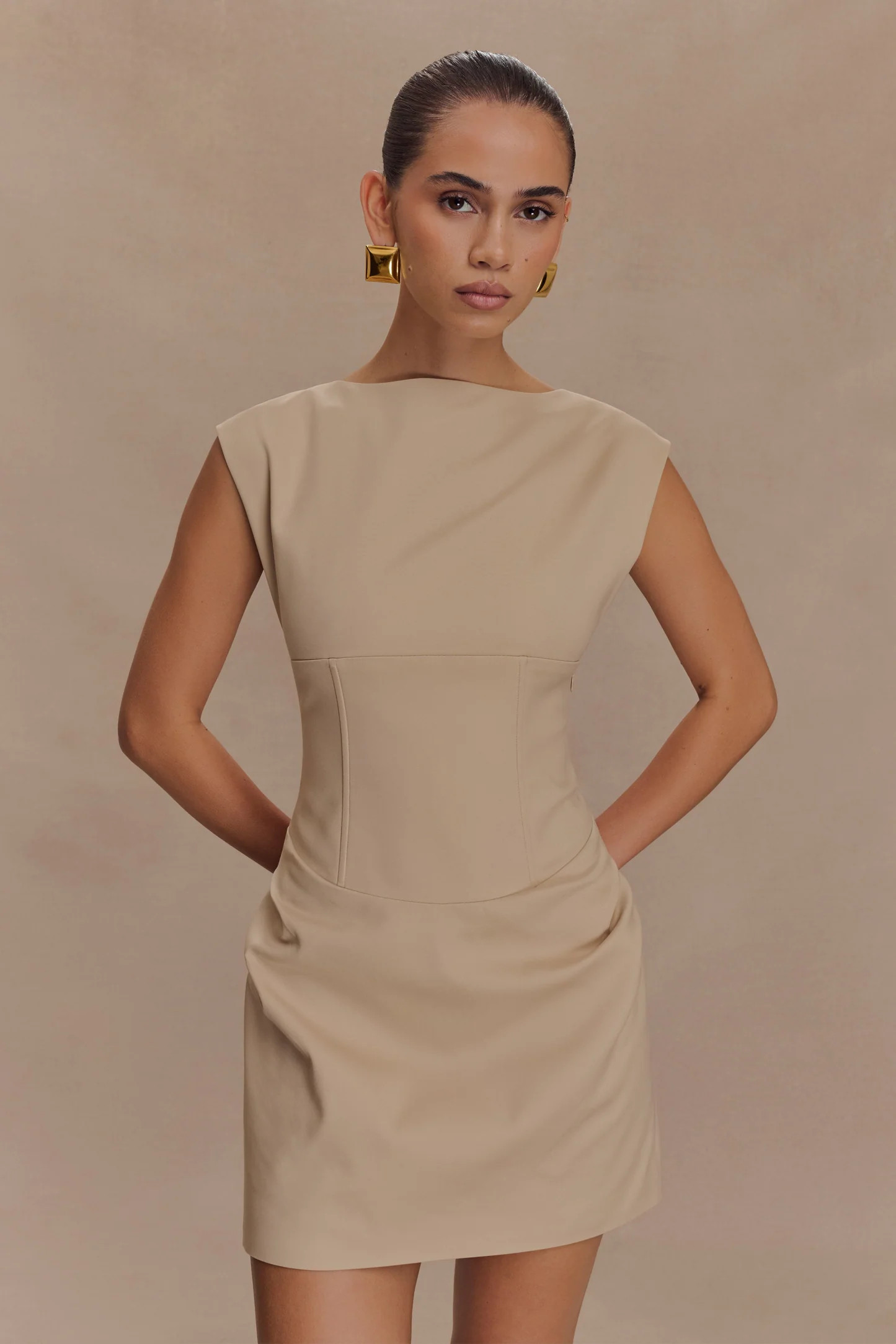 Doris Sleeveless Mini Dress - Camel | Meshki (APAC)