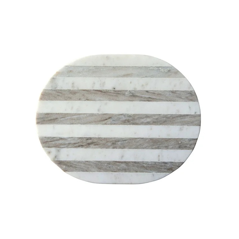 Creative Co-Op Oval Grey & White Striped Marble Cheese/Cutting Board | Walmart (US)