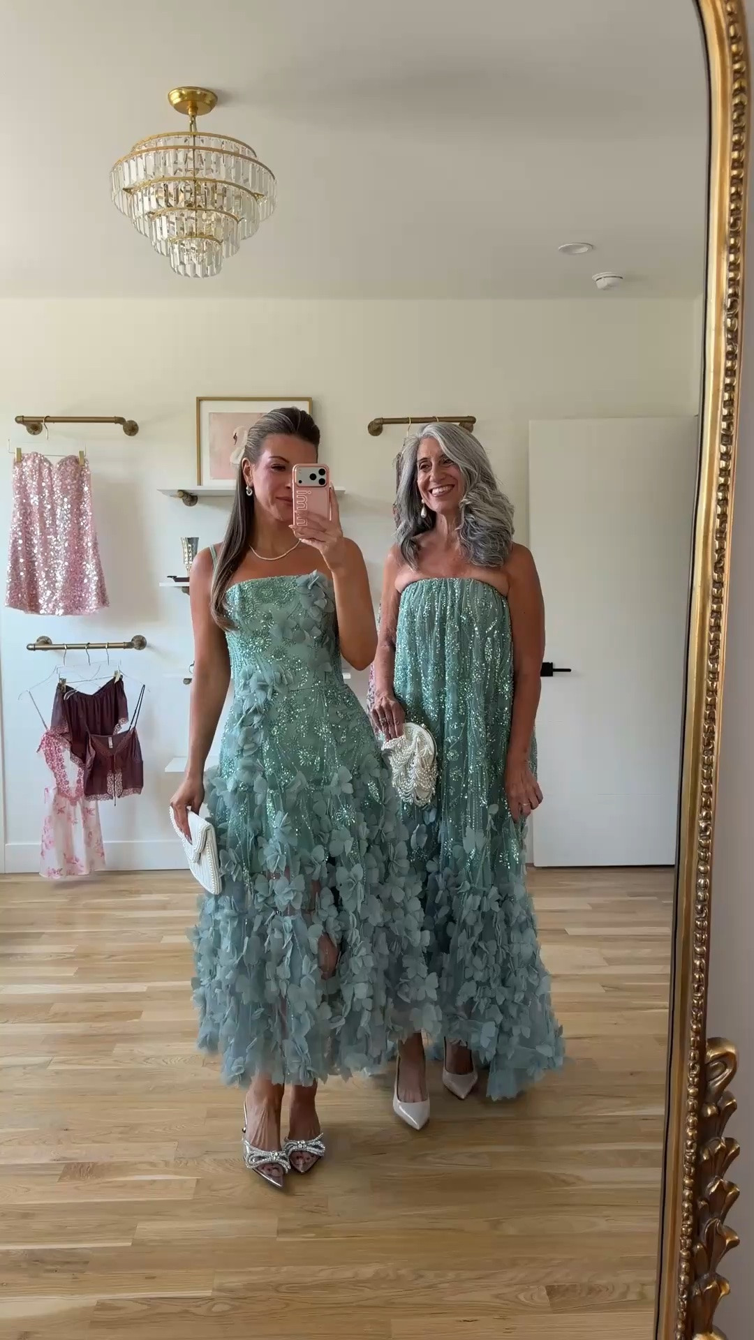 mom & me sage-green strapless fitted bodice and floral detail, sage green strapless with fuller solid silhouette and floral detail wedding guest dresses 💐

i'm 5'4" and typically wear a small/2
• i sized down in lily floral dress
mom is 5'4" and typically wears a medium/6

lulus: emerson20 (first purchase only) 

mom & me dresses, wedding guest dresses, mother of the bride, mother of the groom, wedding guest outfit ideas, black tie, cocktail attire

#LTKSeasonal #LTKOver40 #LTKWedding