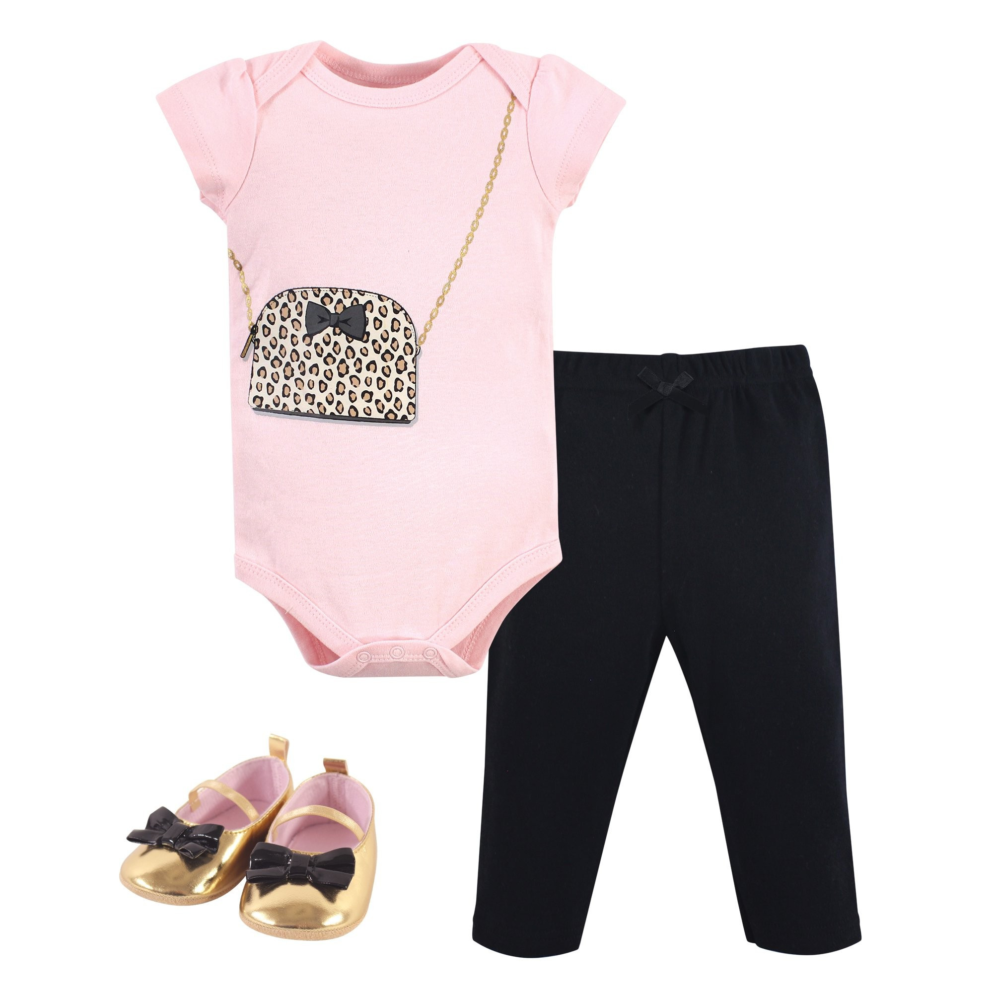 Little Treasure Unisex Baby Cotton Bodysuit, Pant and Shoe Set, Leopard Purse, 0-3 Months | Walmart (US)