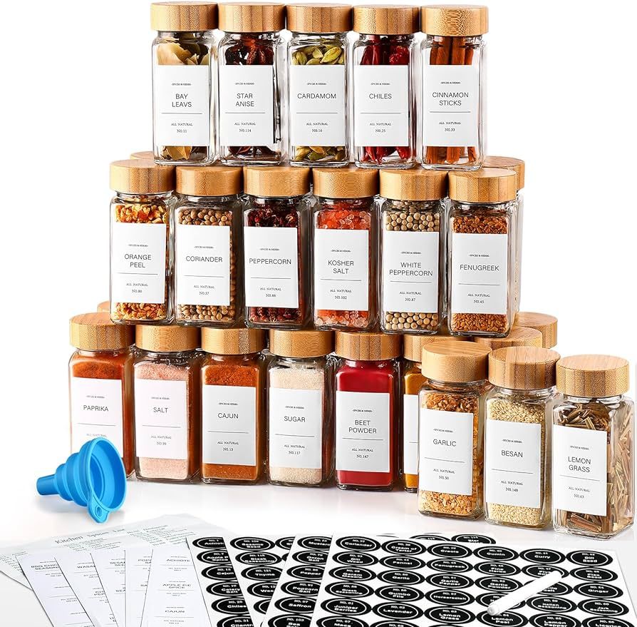 DWTS DANWEITESI 24 Pcs Spice Jars with Label-4oz Glass Spice Jars with Bamboo Lids,Spice Bottles ... | Amazon (US)
