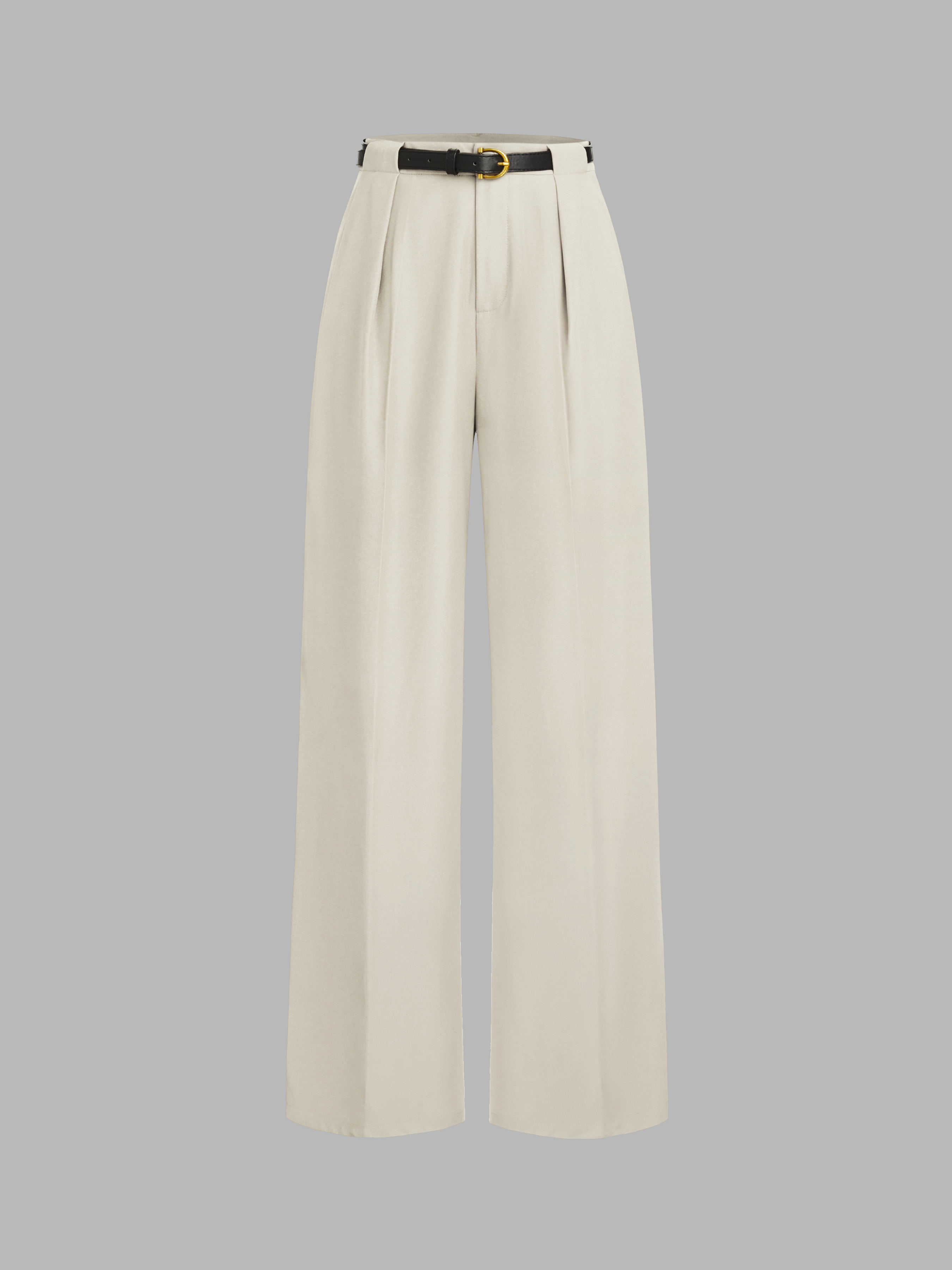 Woven Petite Mid Rise Solid Straight Leg Trousers With Belt For Work | Cider