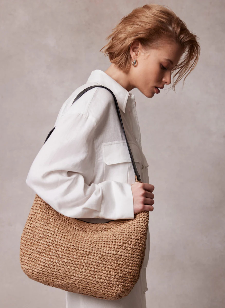 Neutral Woven Shoulder Bag | Mint Velvet