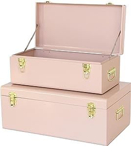 Vixdonos Metal Trunks College Dorm Steel Chests Decorative Storage Box Set of 2 Clothes Organizer... | Amazon (US)