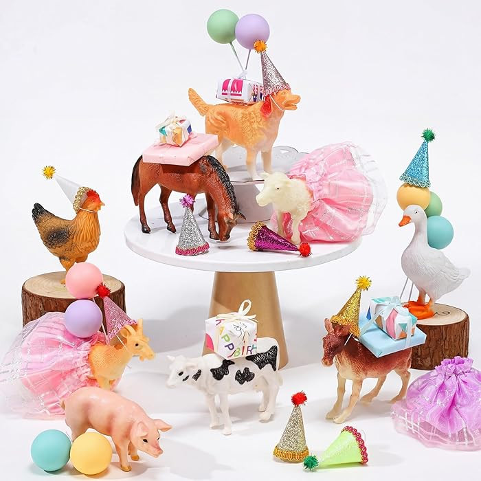 Weysat 41 Pcs Farm Animal Cake Topper Figures Birthday Party Decorations with Mini Hat and Skirt,... | Amazon (US)
