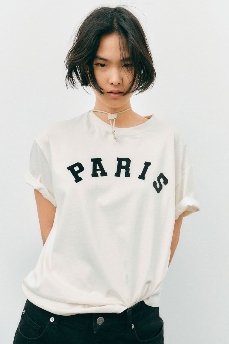 Printed T-shirt - Cream/Paris - Ladies | H&M US | H&M (US + CA)