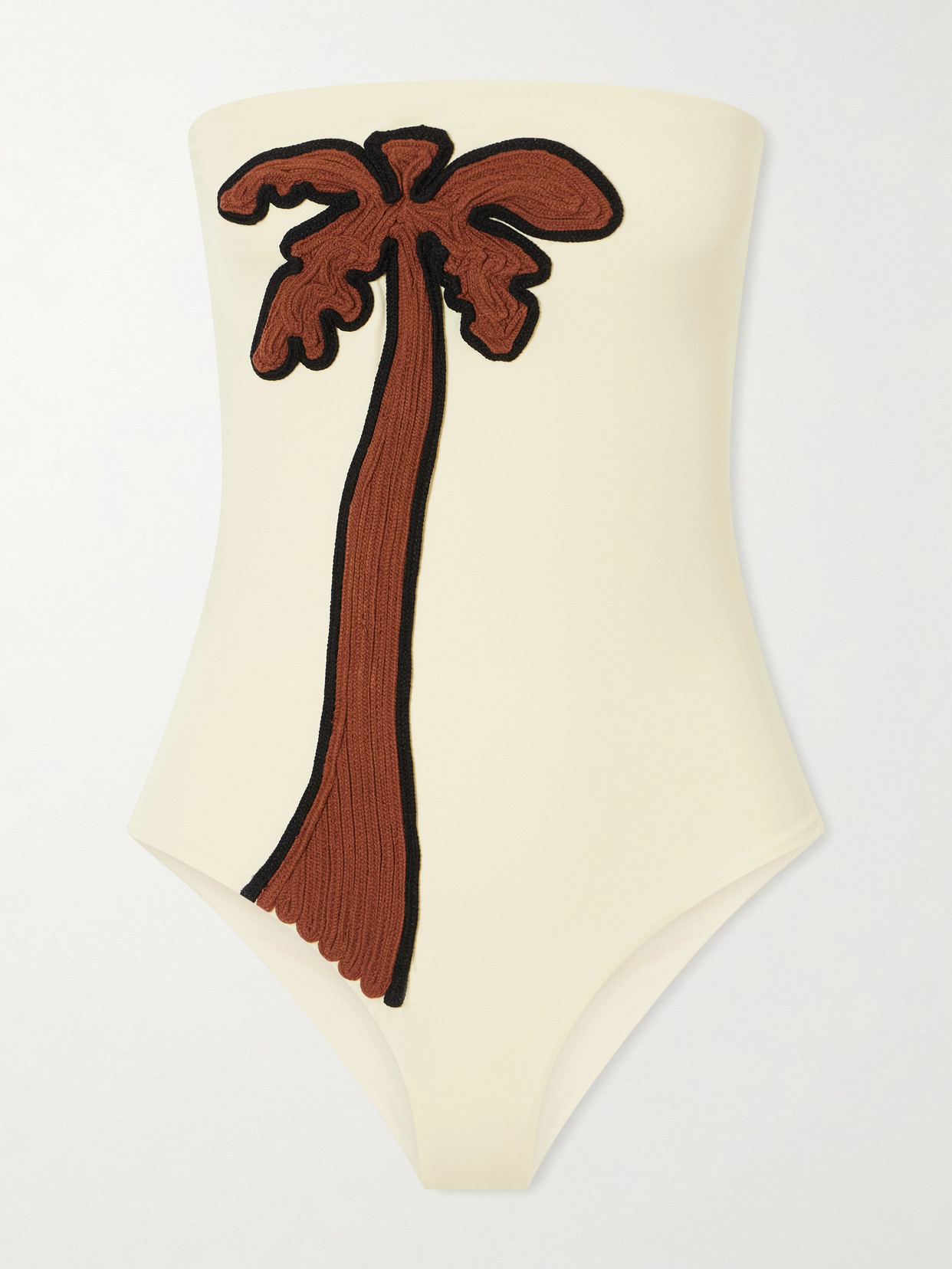 Johanna Ortiz - Palm Appliquéd Strapless Swimsuit - Neutrals | NET-A-PORTER (US)
