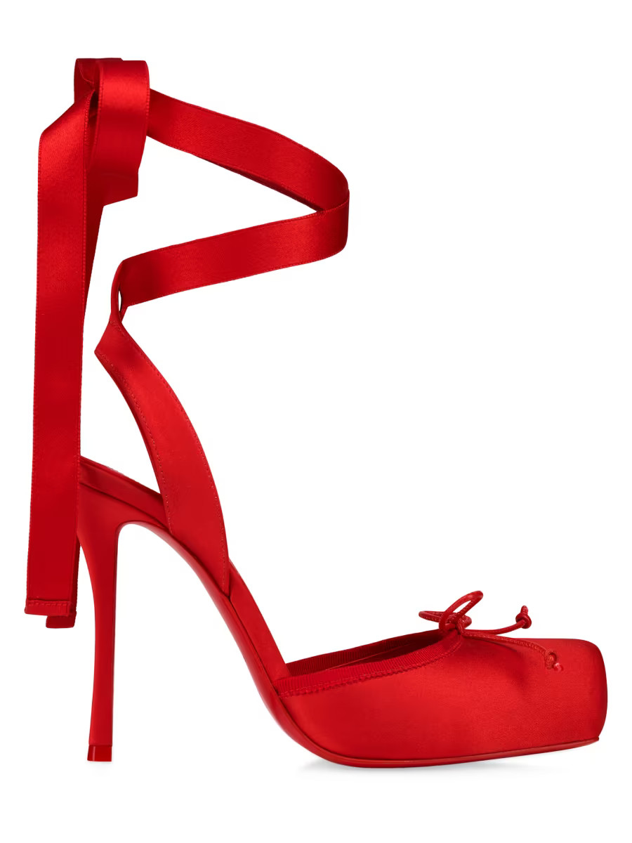 Christian Louboutin Cassia Lace Up 100MM Satin Pumps | Saks Fifth Avenue | Saks Fifth Avenue