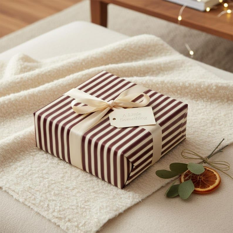 Steinala Classic Striped Wrapping Paper Dark Burgundy and Cream Gift Wrap Roll, Elegant Holiday W... | Amazon (US)