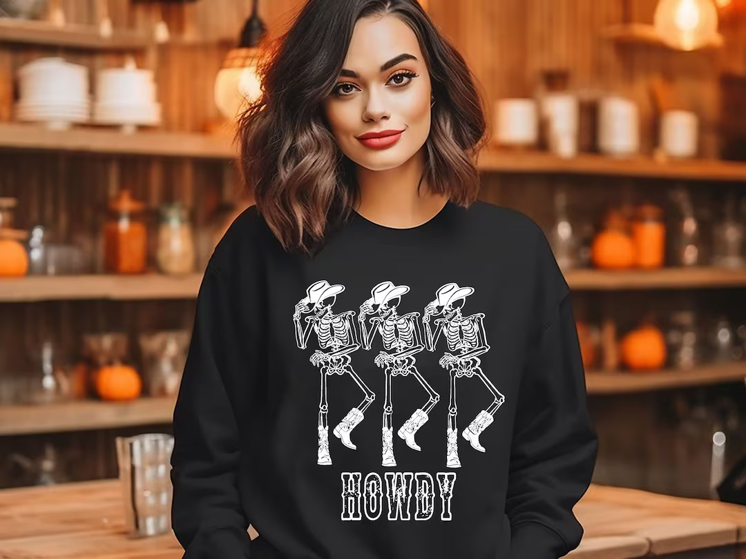 Howdy Cowboy Skeleton Sweatshirt, Cowboy Skeleton Sweatshirt, Retro Halloween Sweatshirt, Skeleto... | Etsy (US)