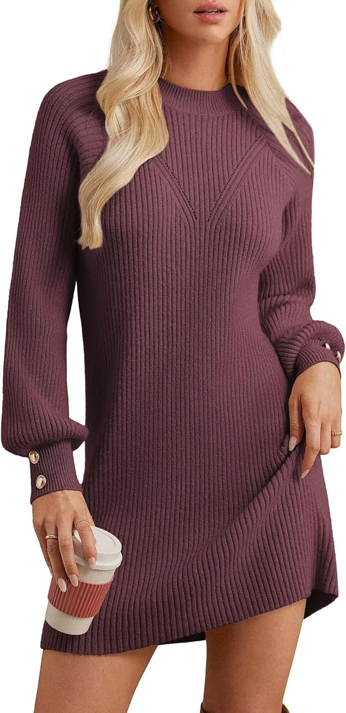 GRACE KARIN Women's Mock Neck Long Lantern Sleeve Sweater Dress 2025 Oversized Casual Knit Pullov... | Amazon (US)