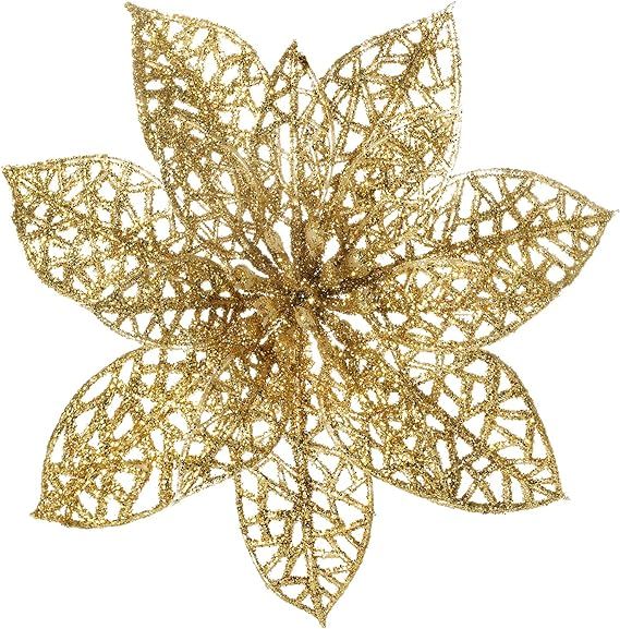 12 Pcs Christmas Tree Decorations Glitter Gold Poinsettia,Artificial Poinsettias Flowers Christma... | Amazon (US)