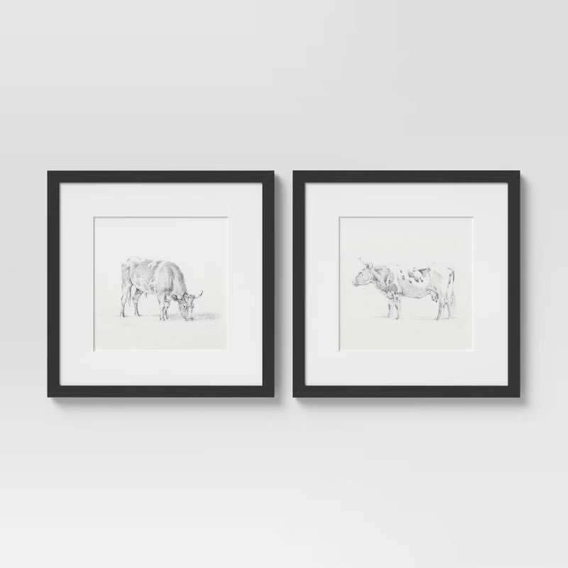 (Set of 2) 12" x 12" Farm Animals Glass Framed Wall Art Brown - Threshold™ | Target