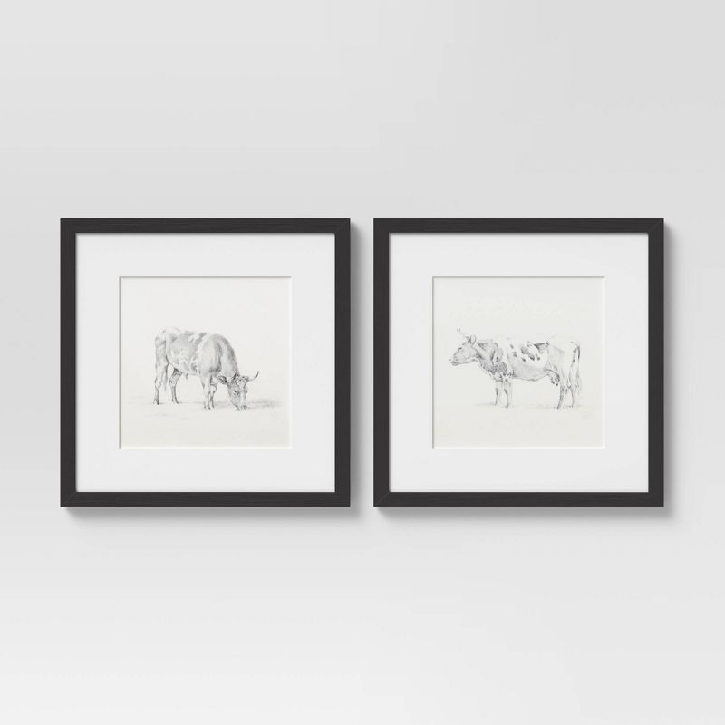 (Set of 2) 12" x 12" Farm Animals Glass Framed Wall Art Brown - Threshold™ | Target