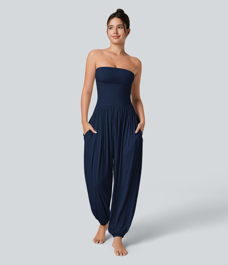 Women\u2019s Ribbed Tube Backless Side Pocket Casual Jumpsuit - Halara | HALARA