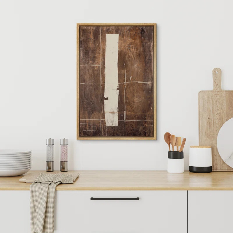 Mid Century Shape " Dark Brown Neutral Abstract Shapes Large Rustic Framed Art Decor Minimalist M... | Wayfair North America