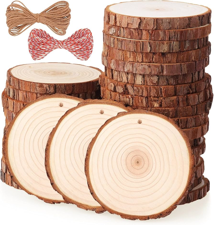 Fuyit Natural Wood Slices, 30 Pcs 3.5-4 Inch Unfinished Predrilled Wooden Circles Tree Slice with... | Amazon (US)