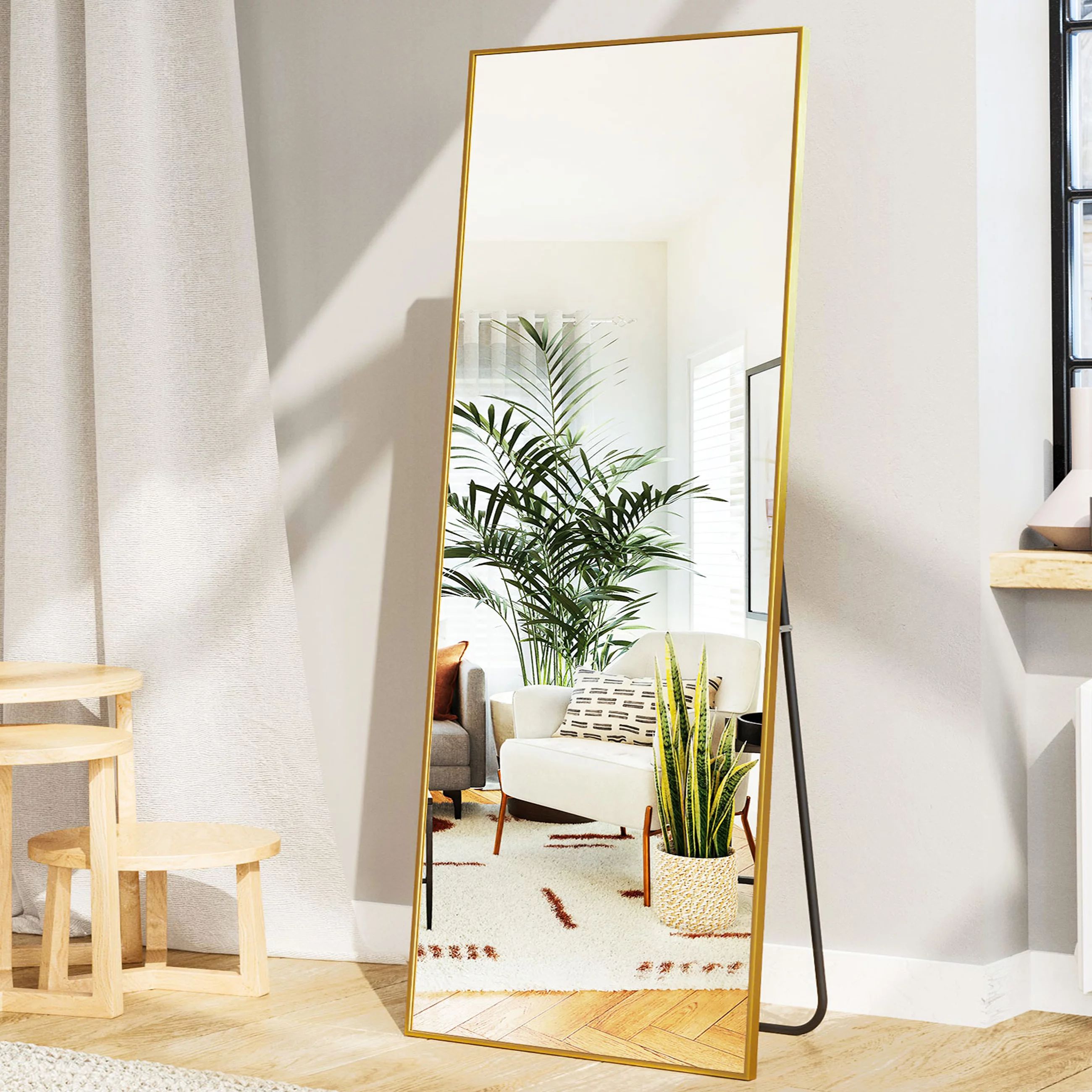BEAUTYPEAK 64"x21" Full Length Mirror Rectangle Body Dressing Floor Standing Mirrors, Gold - Walm... | Walmart (US)