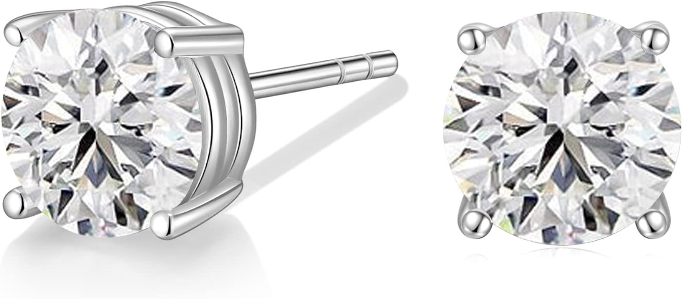 EAMTI 1 Carat 925 Sterling Silver Cubic Zirconia Stud Earrings for Women Round Cut CZ Stud Small ... | Amazon (US)