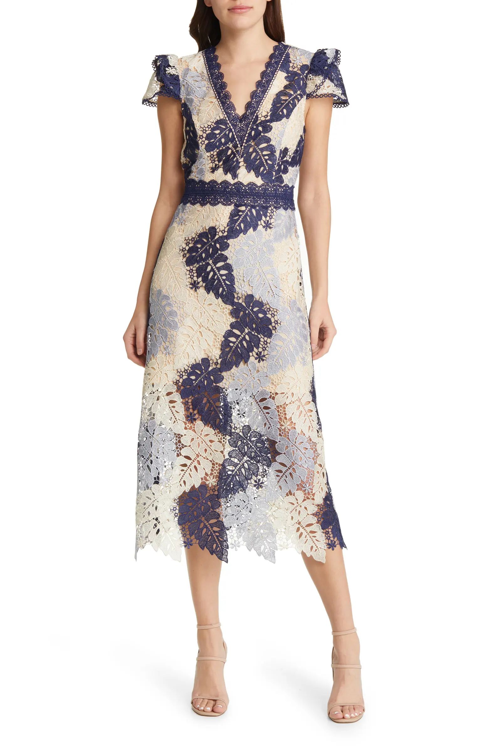 Adeline Palm Lace Midi Dress | Nordstrom