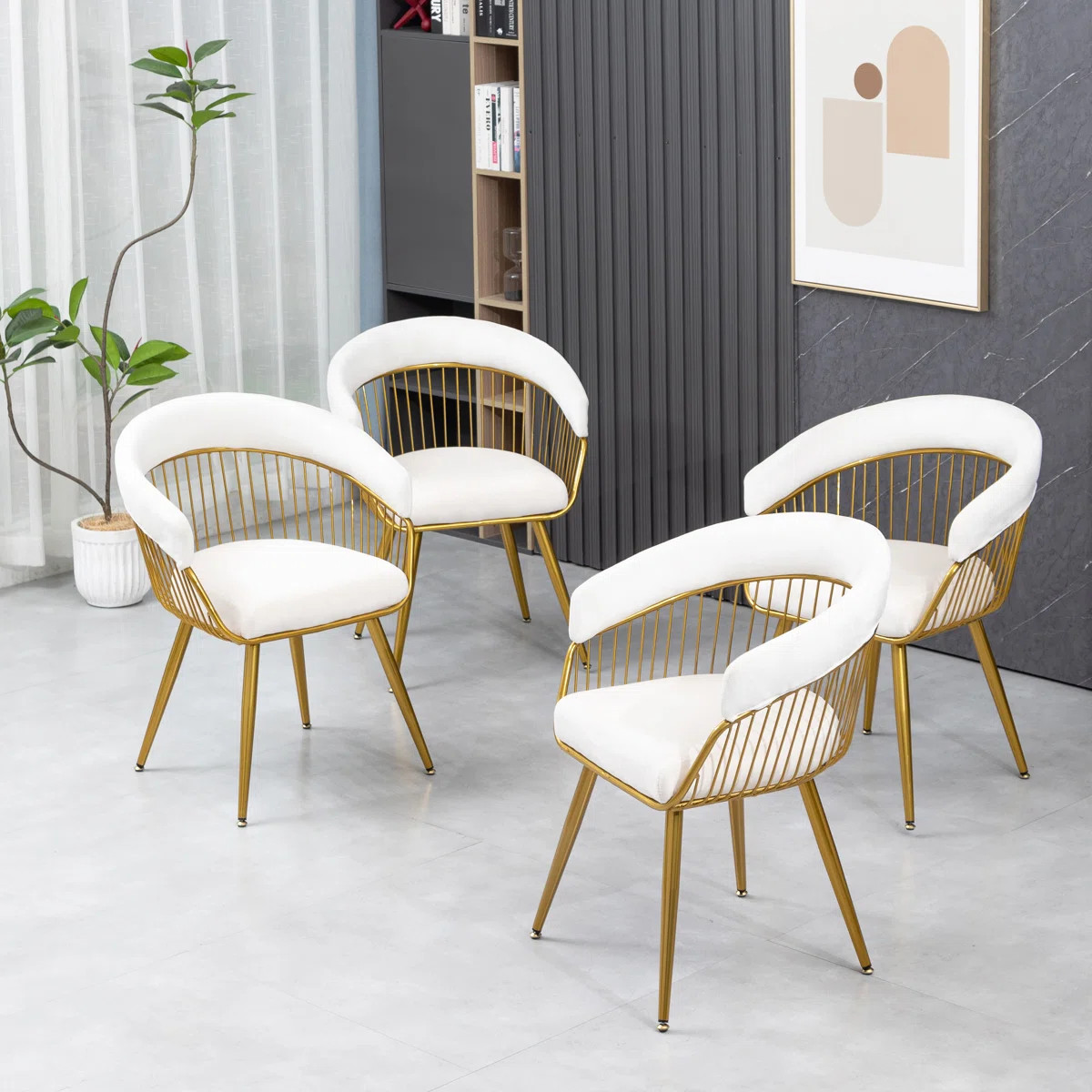 Modern Mid Century Dining Chair, Upholstered Velvet Dining Room Chairs with Metal Legs for Makeup... | Wayfair North America