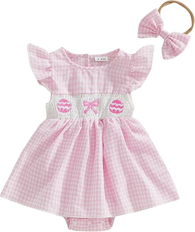 Easter Outfit Baby Girl Romper Dress My First Easter Fly Sleeve Smocked Dress Newborn Cute Baby S... | Amazon (US)