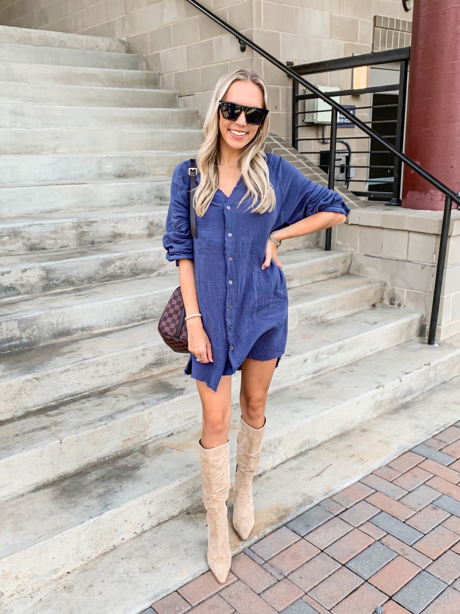 Fall outfit, fall dress, long sleeve fall dress, knee high boots, cat eye sunglasses, crossbody bag, fall handbag 

#LTKunder100 #LTKstyletip #LTKSeasonal