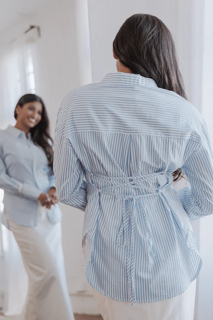 Yacra Tie Shirt - Blue White Stripe | Petal & Pup (AU)