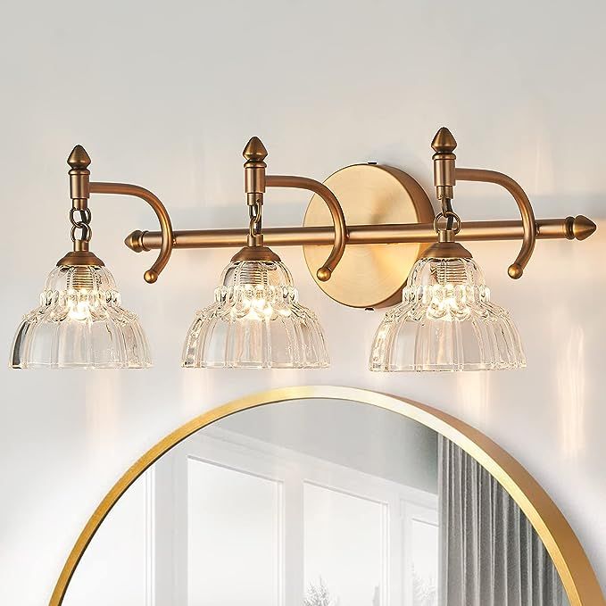 OFFDARKS Bathroom Vanity Light Fixtures Matte Brass Vintage Vanity Lighting Fixture Over Mirror 3... | Amazon (US)