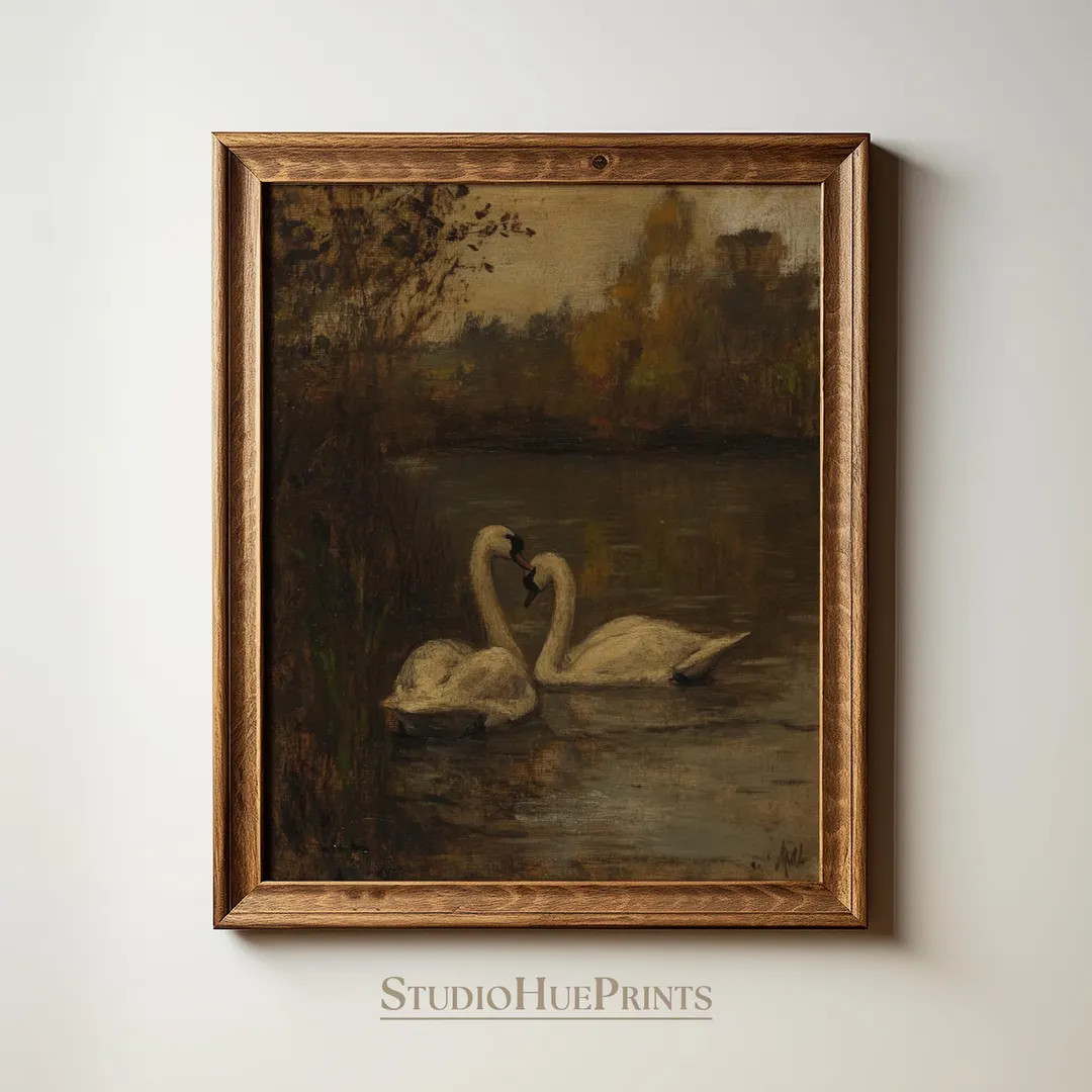 Vintage Swan Printable Wall Art | Swan Art Print | Antique Swan Oil Painting | Moody Swan Art | M... | Etsy (US)