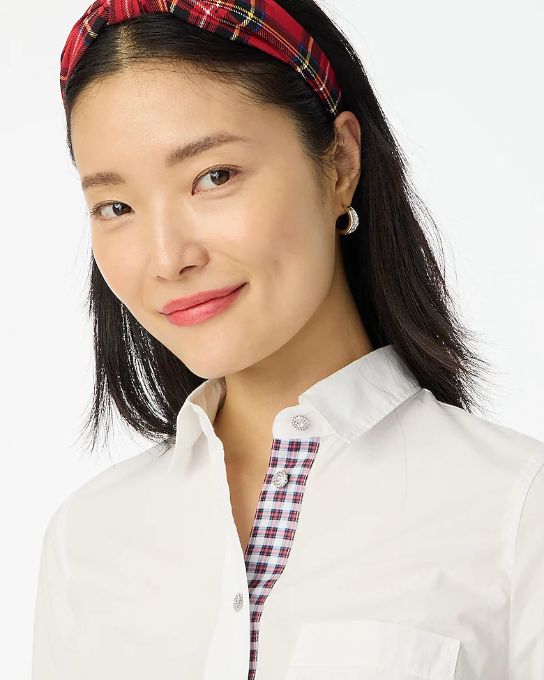Tartan placket jeweled button-up cotton poplin shirt in signature fit | J.Crew Factory
