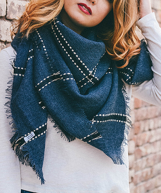Leto Collection Women's Cold Weather Scarves BLUE - Blue Plaid Blanket Scarf - Women | Zulily
