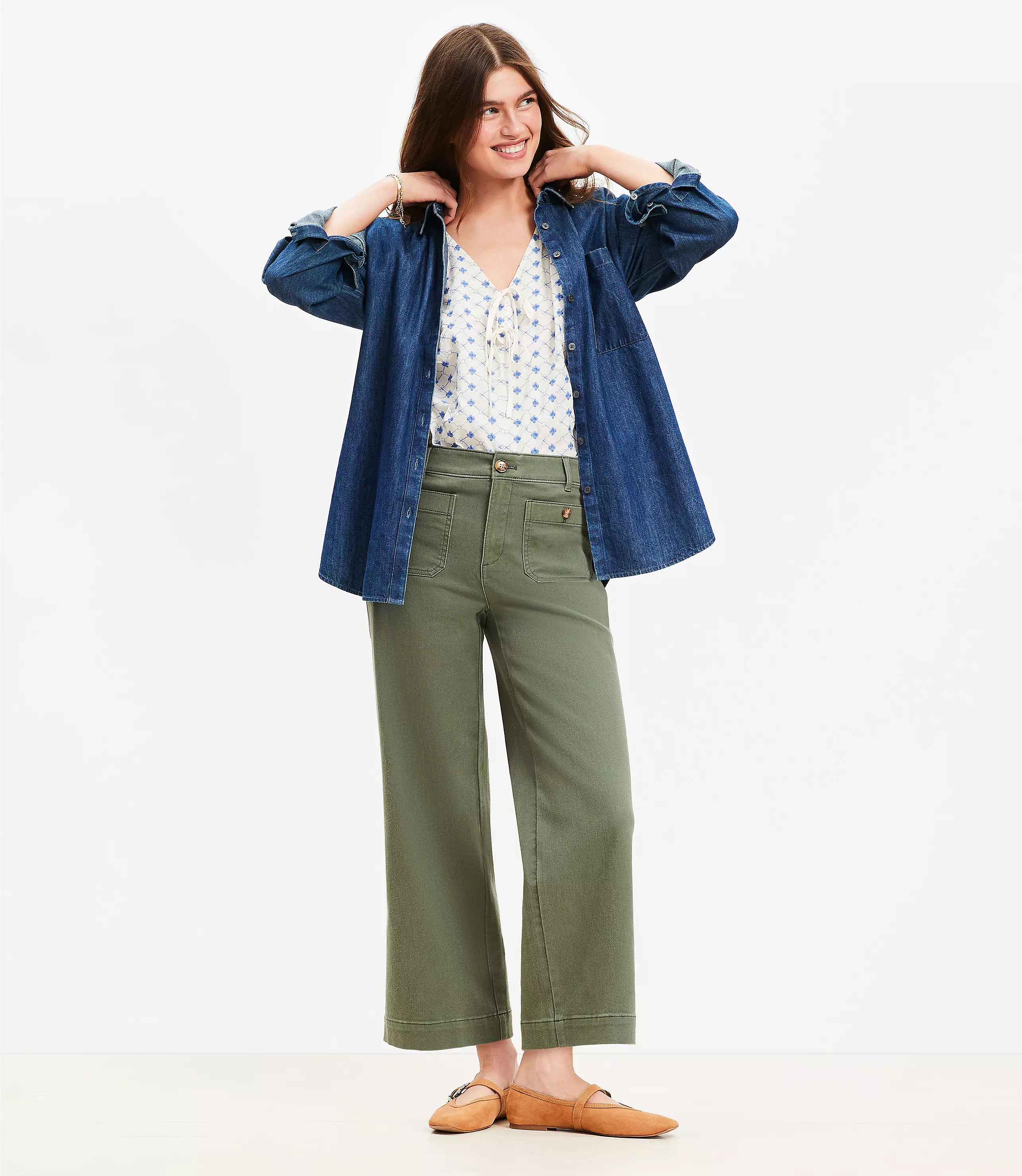 Palmer Wide Leg Crop Pants in Twill | LOFT