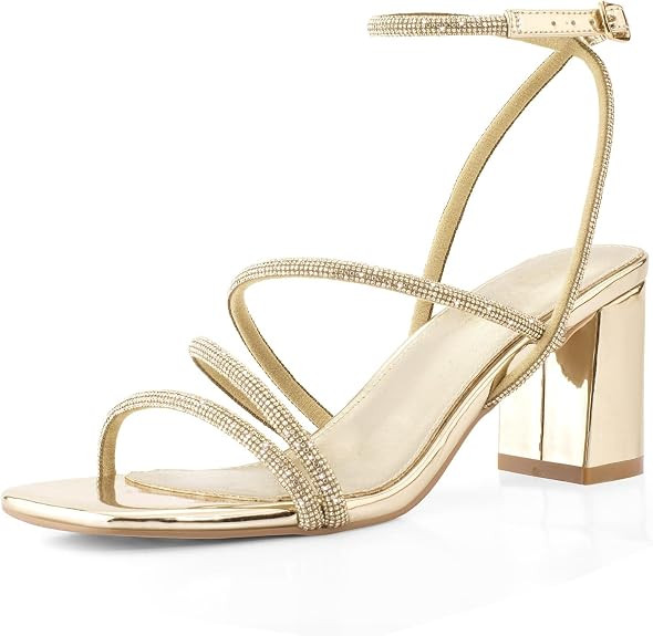 LACUONE Strappy Heels for women Block Heels Square Toe Chunky Ankle Buckle Pump Heeled Sandals | Amazon (US)