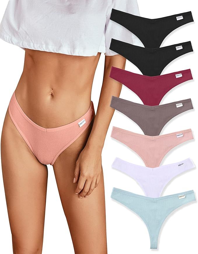 FINETOO 7 Pack Womens Thongs Underwear Cotton Breathable Low Rise Hipster Panties Sexy S-XL | Amazon (US)