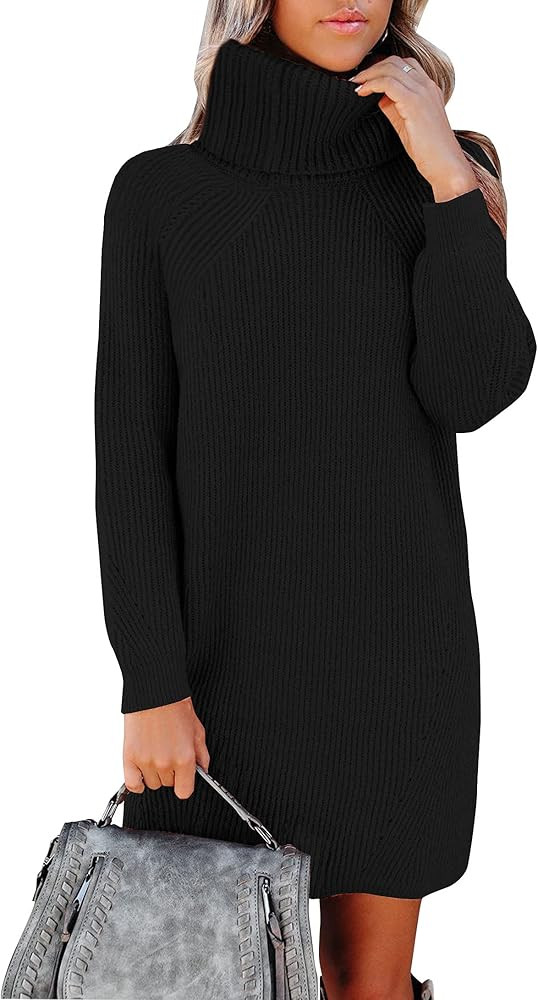 Sounity Women's Turtleneck Long Sleeve Loose Oversize Knit Long Pullover Sweater Dress | Amazon (US)