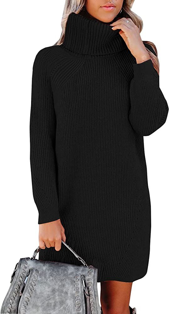 Sounity Women's Turtleneck Long Sleeve Loose Oversize Knit Long Pullover Sweater Dress | Amazon (US)