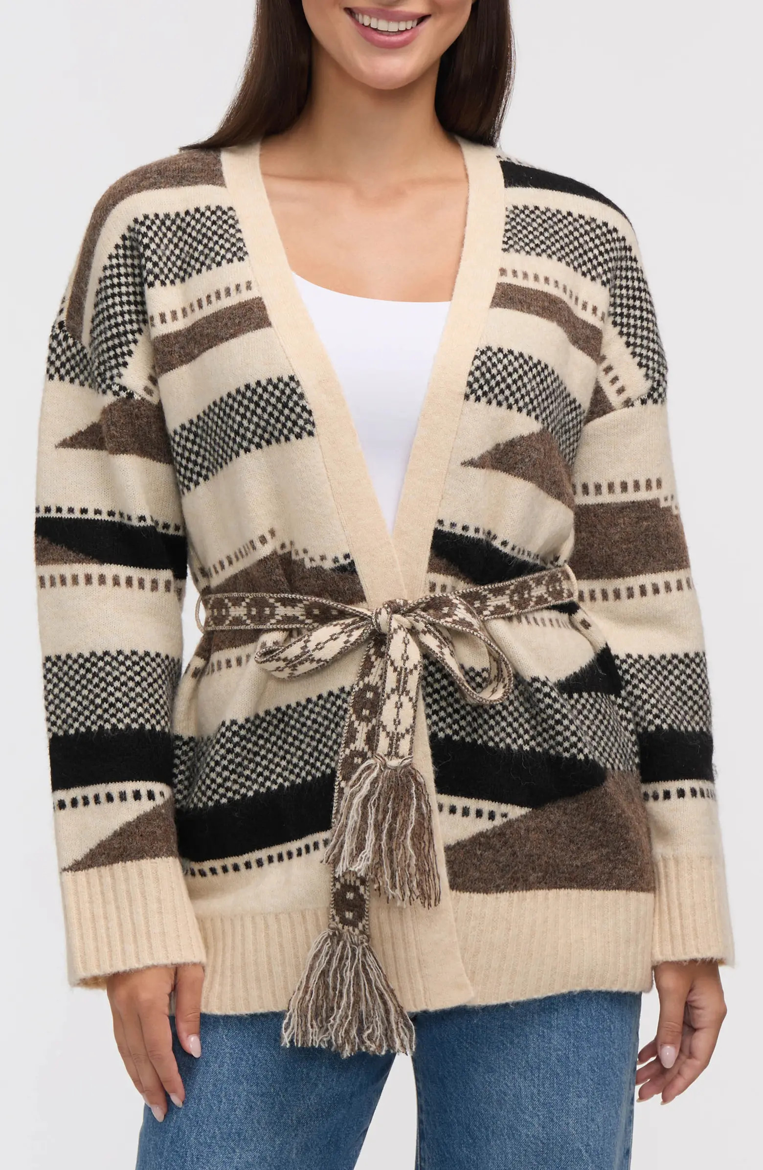 NVLT Stripe Tie Waist Jacquard Cardigan | Nordstromrack | Nordstrom Rack