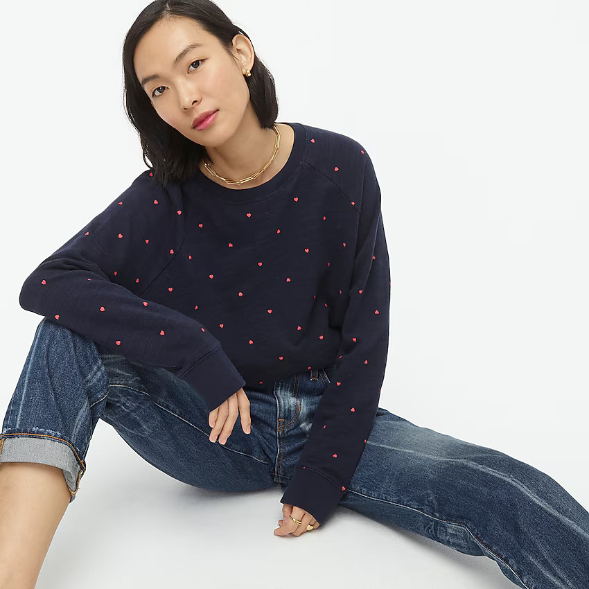 Vintage cotton terry pullover crewneck in mini hearts | J. Crew US
