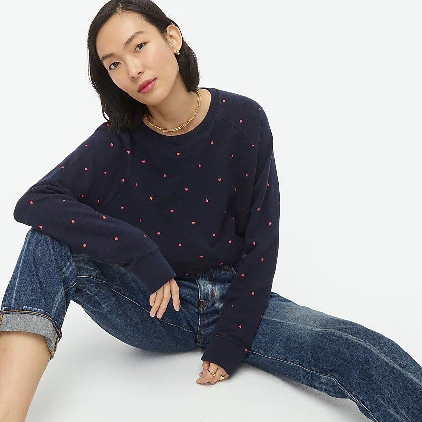 Vintage cotton terry pullover crewneck in mini hearts | J.Crew US