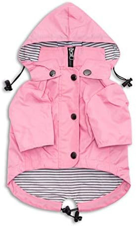 Zip Up Dog Raincoat Pink with Reflective Buttons, Pockets, Water Resistant, Adjustable Drawstring... | Amazon (US)