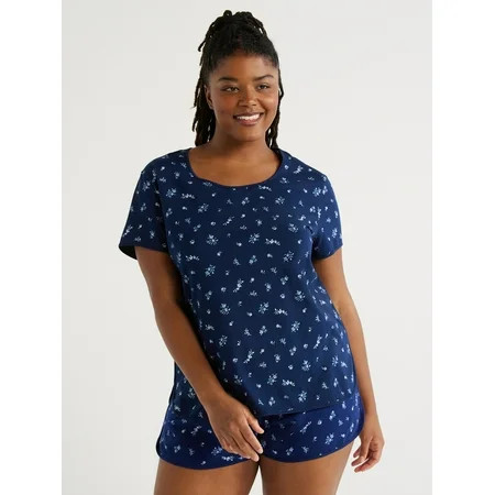 Joyspun Women's Cotton Blend T-Shirt and Shorts Pajama Set, 2-Piece, Sizes S to 3X | Walmart (US)