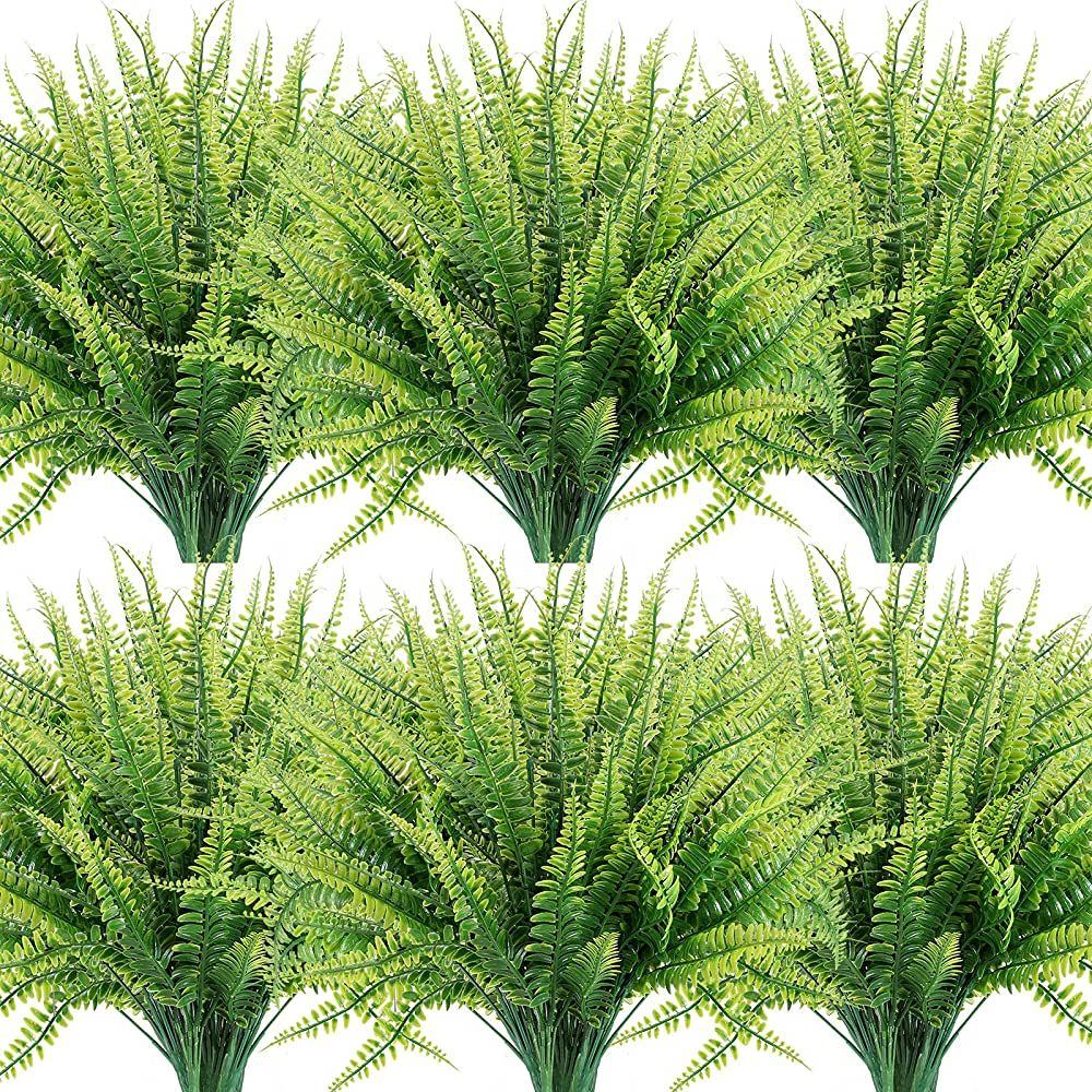 12 Bundles Artificial Plants, Fake Boston Fern Greenery Outdoor UV Resistant No Fade Faux Plastic... | Amazon (US)
