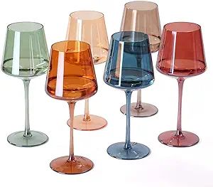 Colored Wine Glasses Set of 6-16oz Multi Colored Square Wine Glasses with Tall Long Stems and Fla... | Amazon (US)