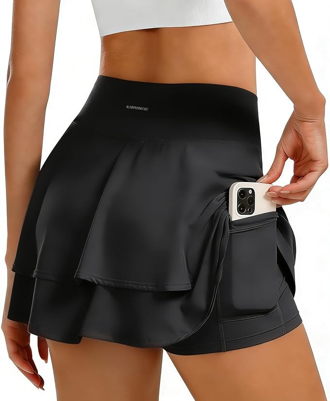 Pleated Tennis Skirts for Women: Golf Skort with 2 Pocket Shorts Double Flowy Ruffle High Waisted... | Amazon (US)