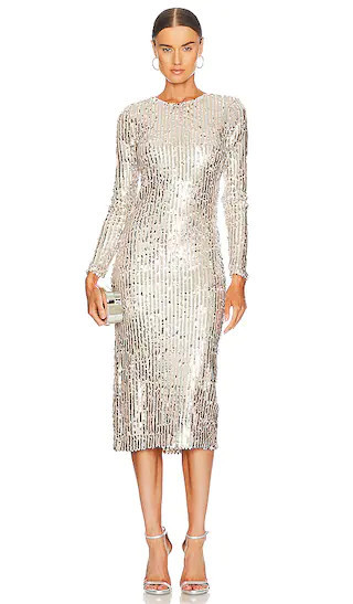 Studio 54 Kate Sequin Dress in Silver Oyster | Sequin Midi Dress | Christmas Party Dress Outfit | Revolve Clothing (Global)