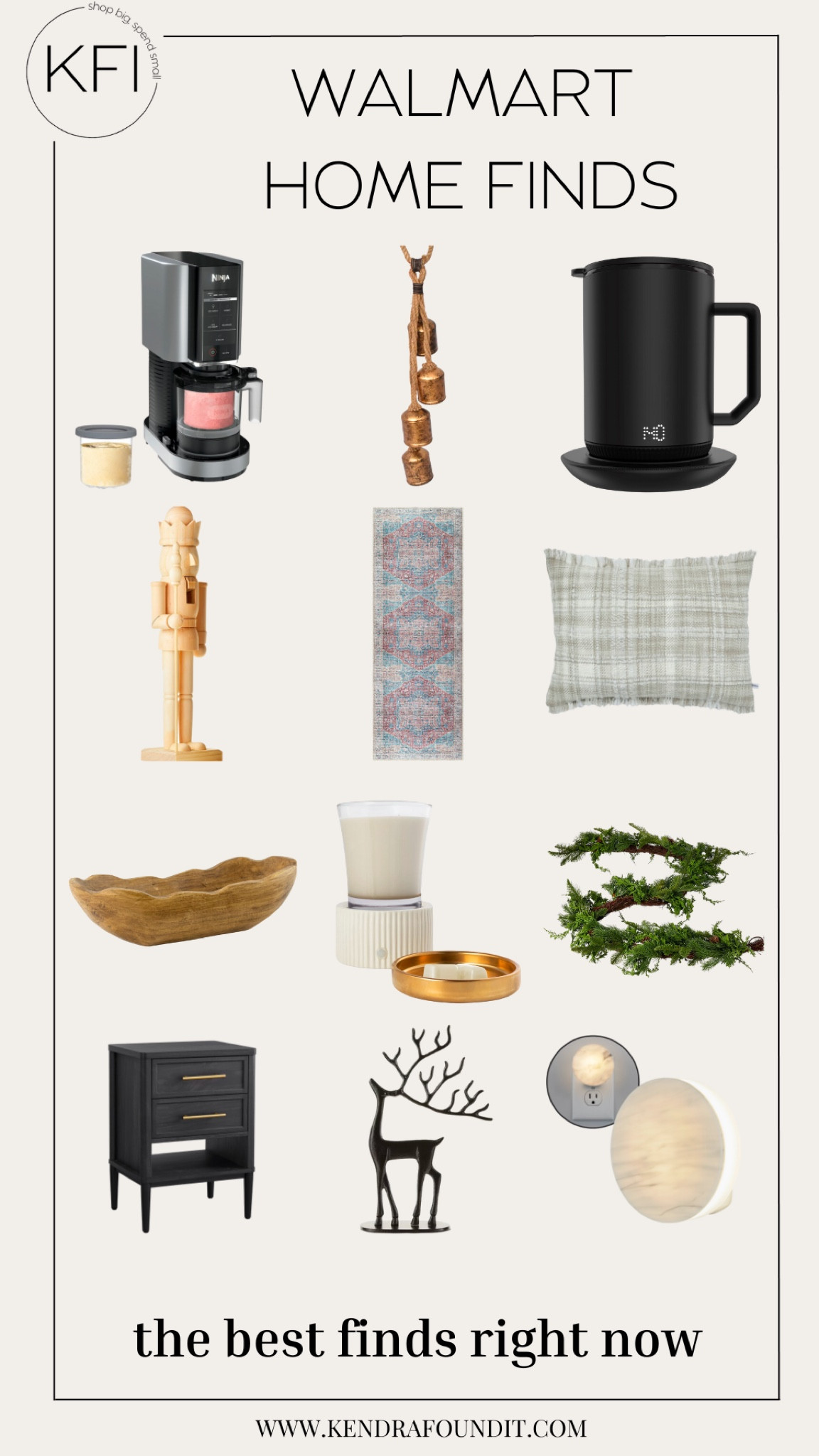 Three cheers for fresh finds! 👏🏻 I’ve rounded up some brand new @Walmart home finds that will help you decorate on a budget. The $10 vintage holiday bells are a total steal and the Ninja CREAMi is on sale right now for $170. The Green Faux Christmas Garland is 6 feet long and is under $30, and my favorite machine washable kitchen runner is back in stock (and I do mean favorite - we have one in our kitchen and love it!). Last but not least, I love this scalloped dough bowl and the modern traditional nightstands under $100. ❤️

Thanks for finding it with me. 

#walmartpartner #christmas #holidaydecor #ninja #vintage #moderntraditional #walmartfinds #walmartdeals #walmartshopping#walmarthaul #walmart #viral #musthave #decorating #homedecor #livingroom #rug. Christmas garland. Holiday garland. Transitional home. Modern traditional home decor. Decorating on a budget. Walmart finds. The best walmart finds. Walmart home haul. Walmart haul. Walmart must haves. Aesthetic nightlight. Neutral holiday decor. Nutcracker. Plaid pillow.


#LTKHoliday #LTKfindsunder50 #LTKhome