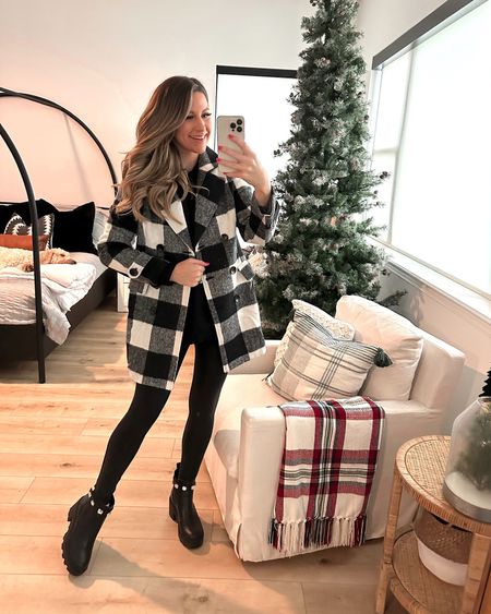 In a medium bodysuit, plaid coat and leggings with jewel boots for winter from Amazon - all fits TTS.

#LTKSeasonal #LTKHoliday #LTKunder50
