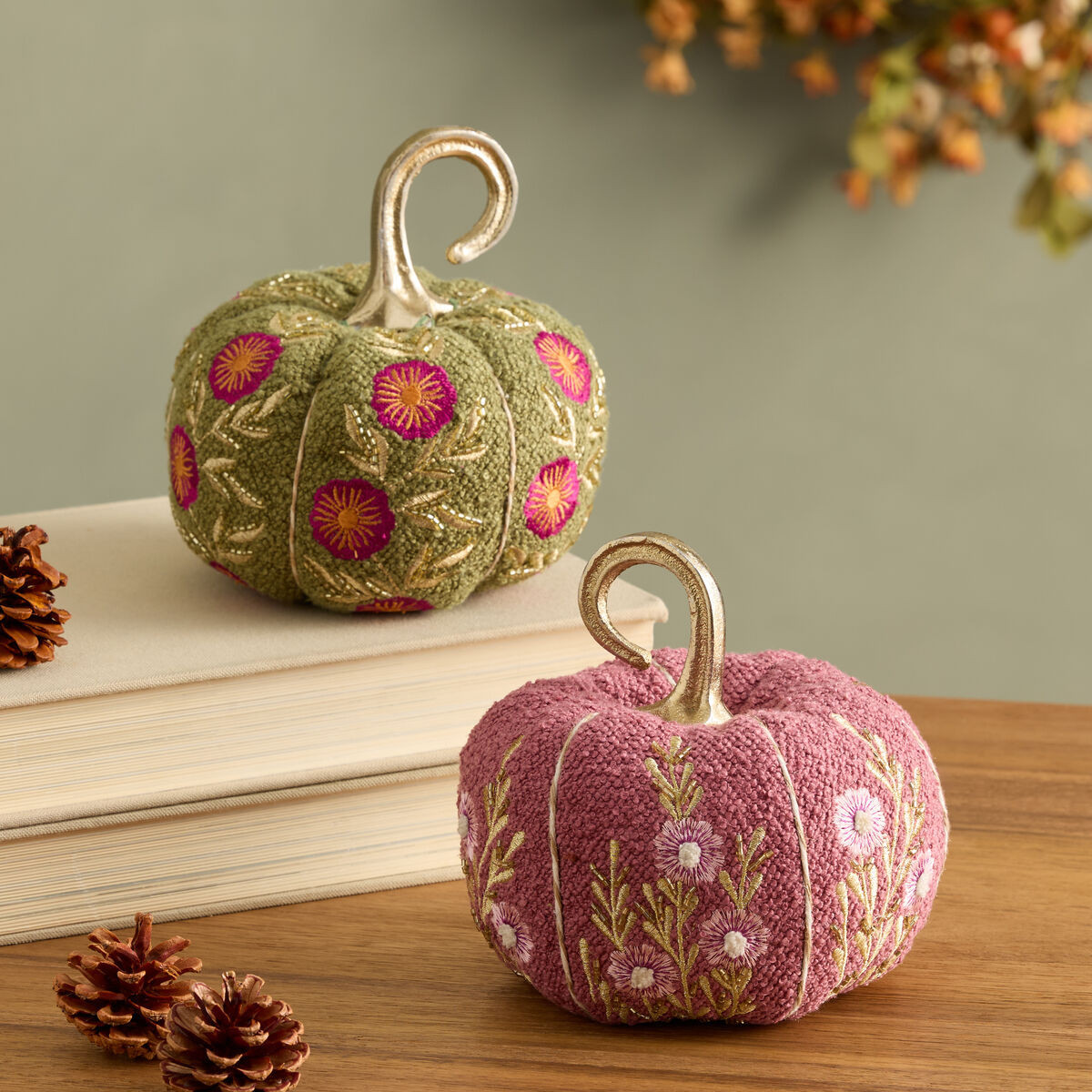 Small Boucle Floral Embroidered Pumpkin Decor by World Market | World Market